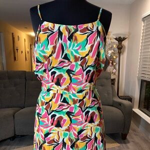 Nine West Abstract Floral Rayon Dress w/ Ruffle Hem | XL